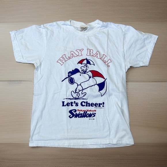 Peanuts Tops - Snoopy PEANUTS x Tokyo Yakult Swallows "Play Ball" Lets Cheer T-shirt Baseball
